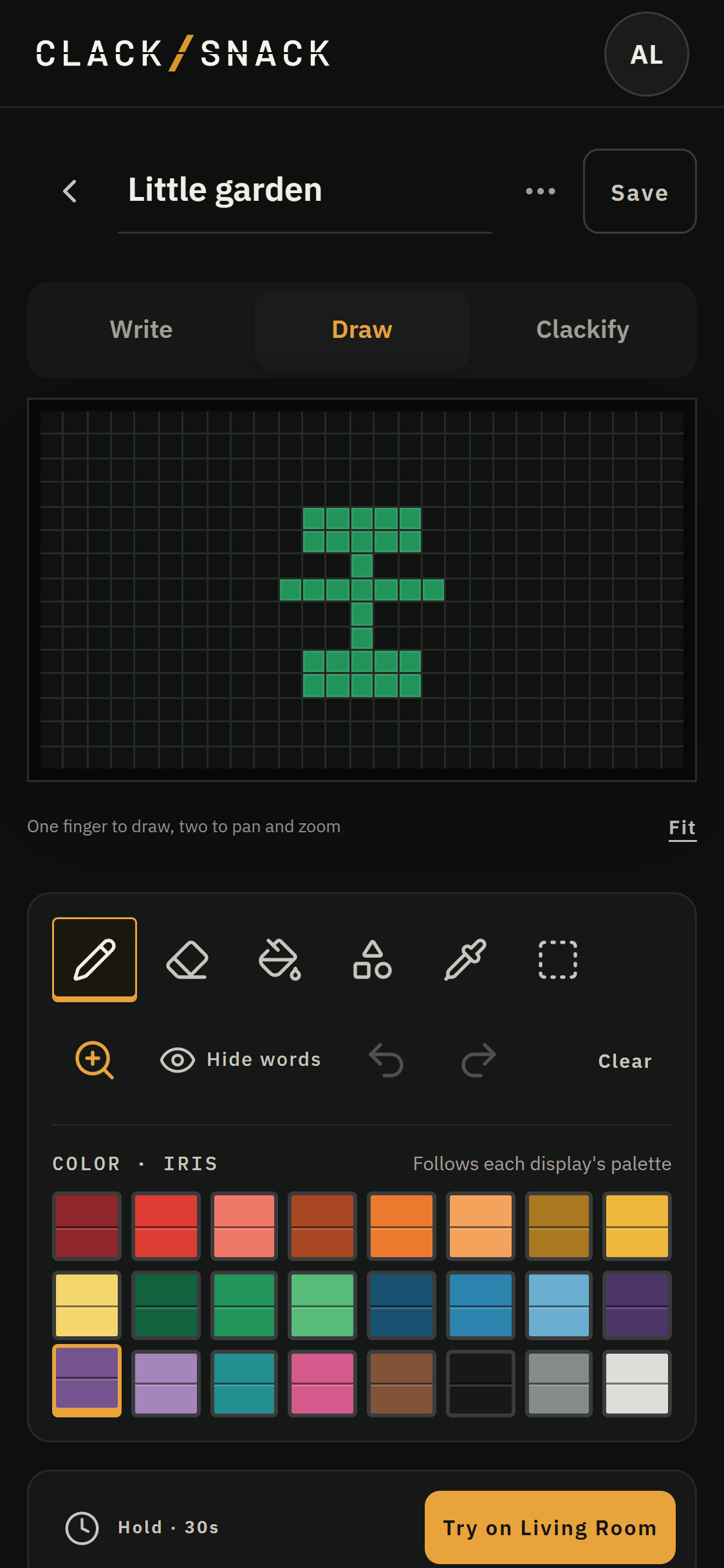The Draw editor showing a colored board and its drawing toolbar.