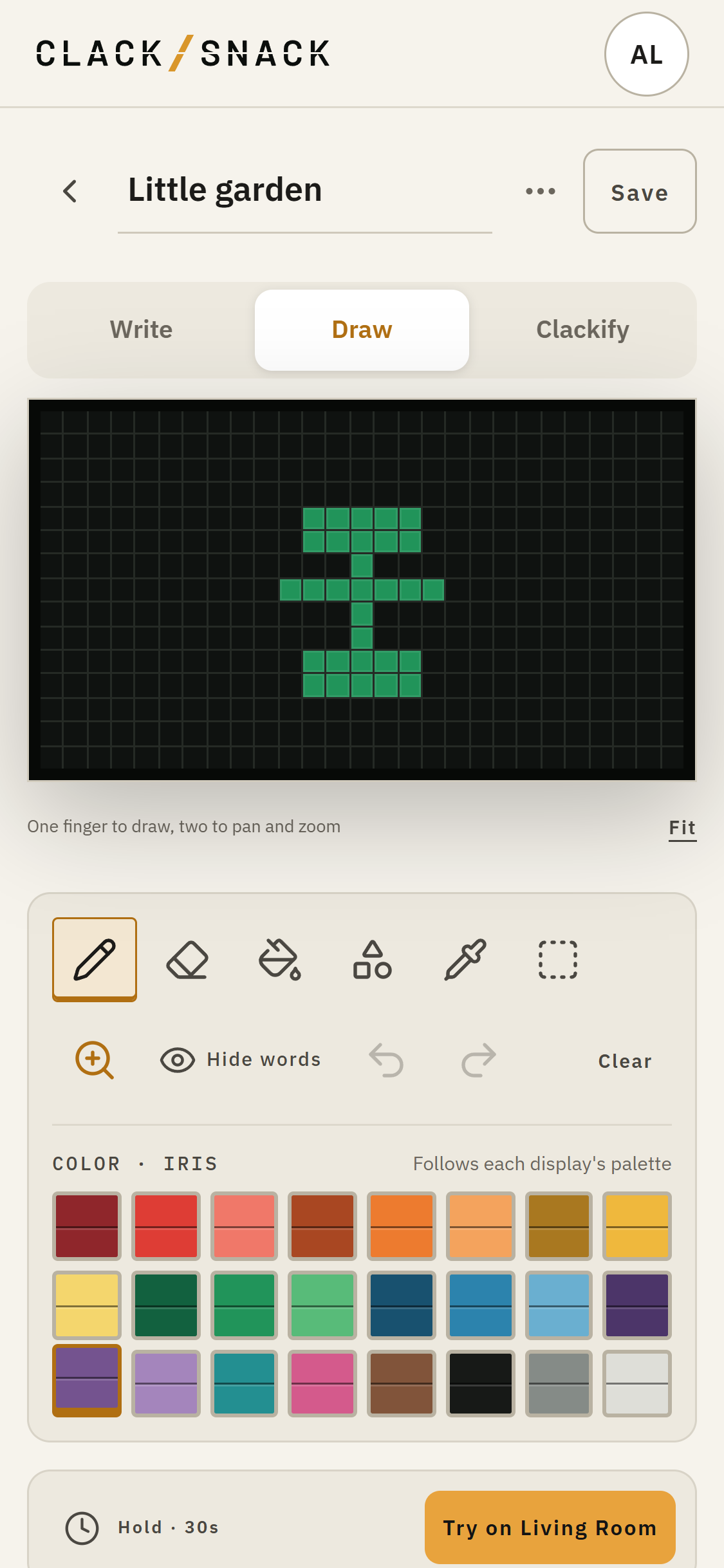 The Draw editor showing a colored board and its drawing toolbar.