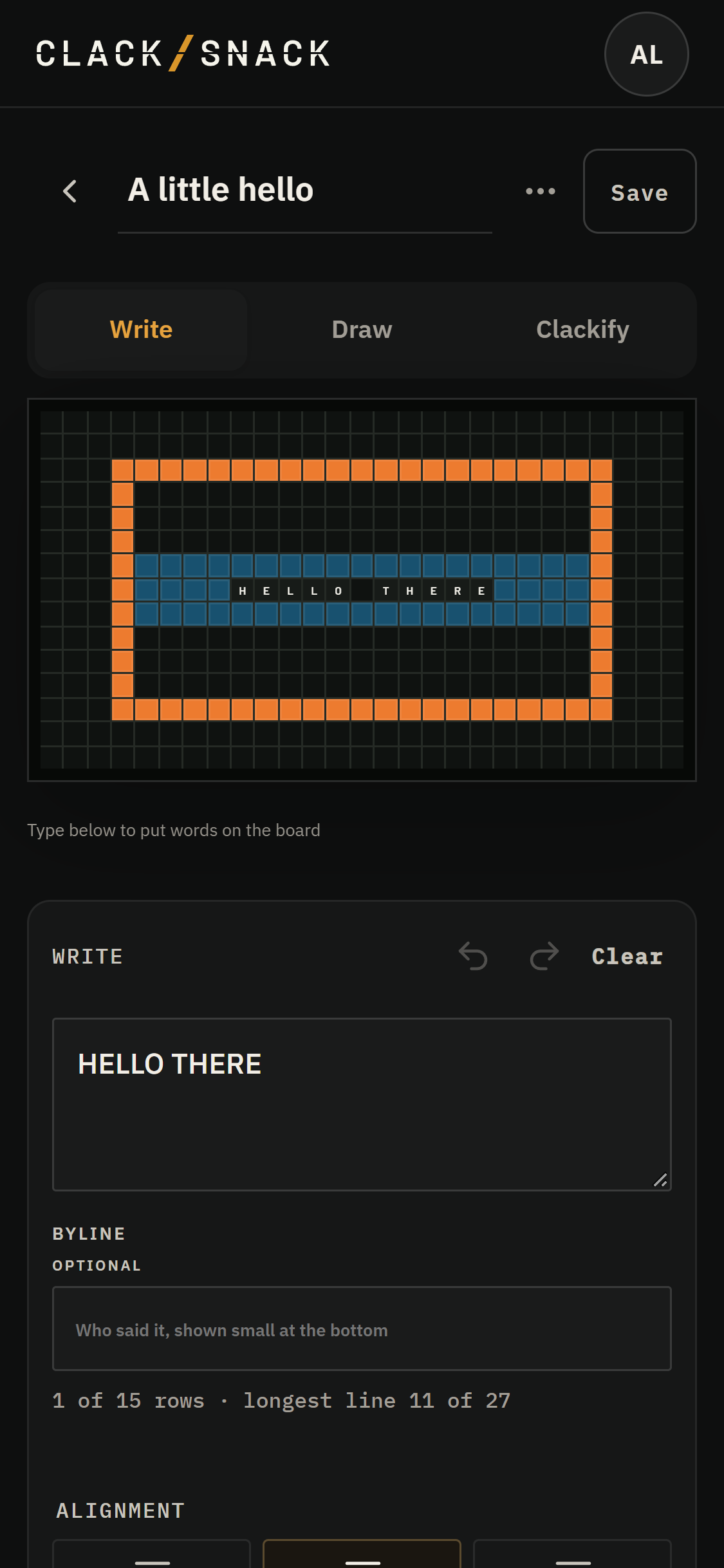 A Mixed Snack with words over a colored drawing in the editor.