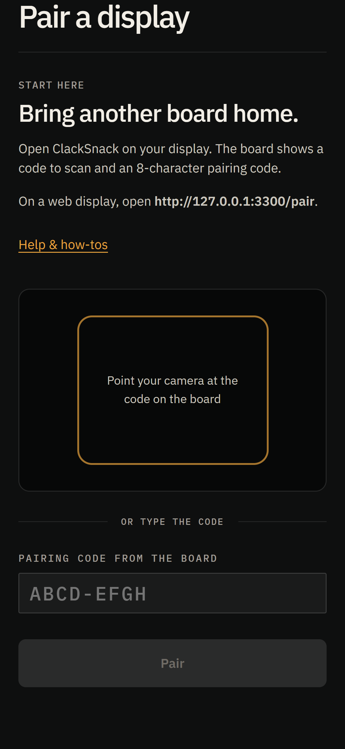 Controller pairing step with the code field and Pair button.